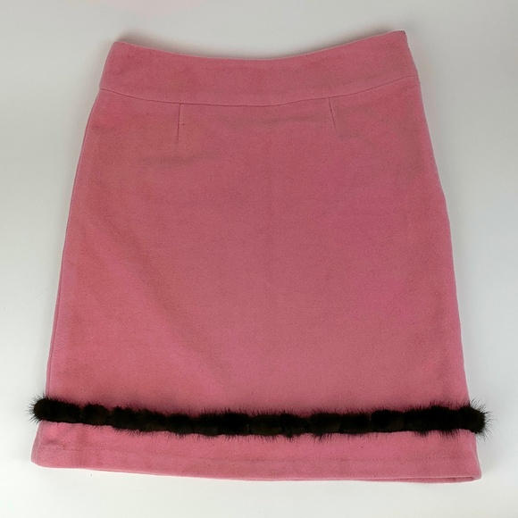 Skirtin Around Pink Wool Skirt with Fur Trim Size 4 - Fully Lined - Picture 3 of 5